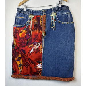 Gitano 22 Jean Native American Western Mini Cowgirl Y2K Blue Denim Skirt Vintage